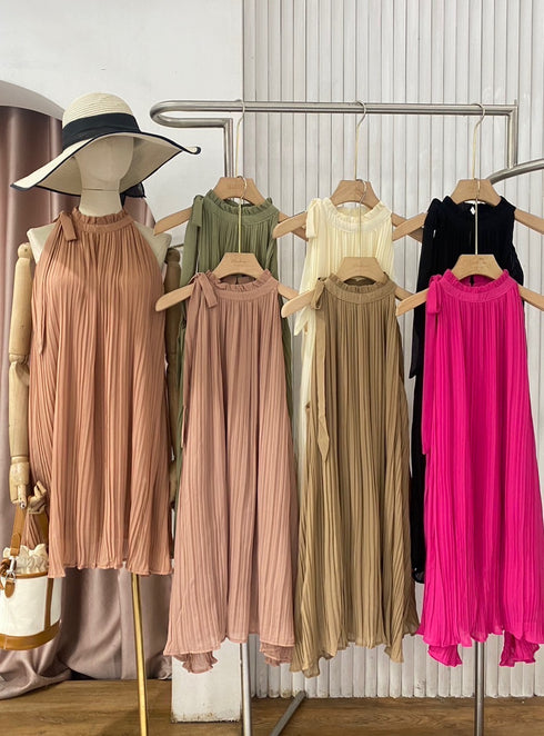 Women Pleated Mid Length Dresses